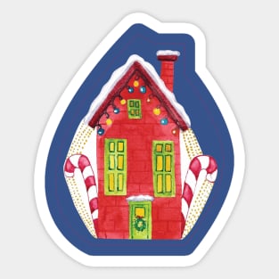 Red House with Christmas lights Sticker